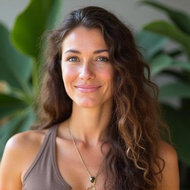 Headshot of Chloe Davis, a hatha yoga instructor, in a natural setting.