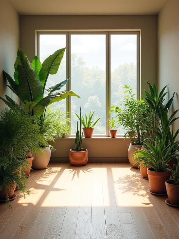 Interior of Maple Ohm Studio showing natural wood floors and green plants.